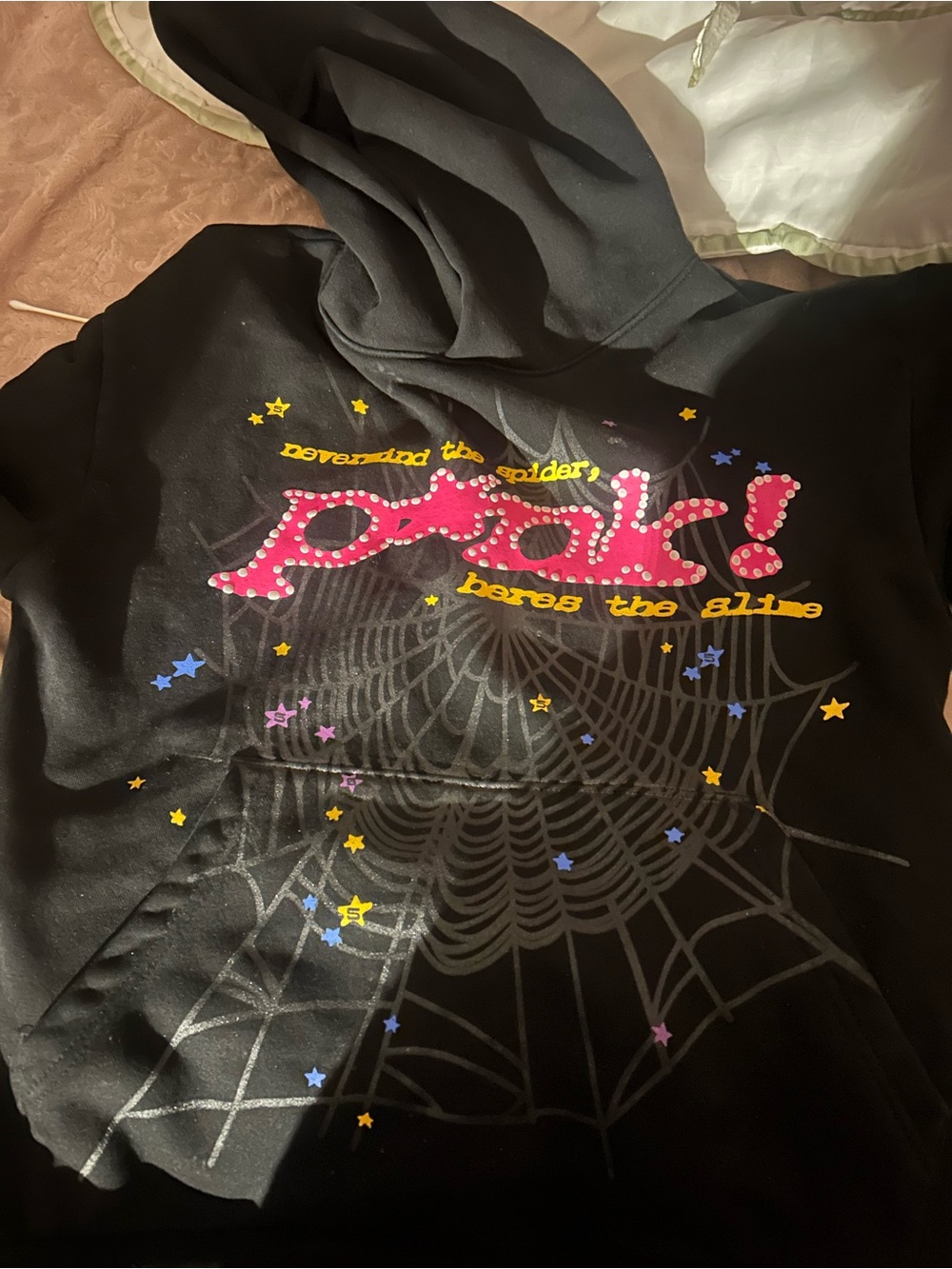 BONGO Black Hoodie with Pink Sparkle Graphic and Yellow Accents